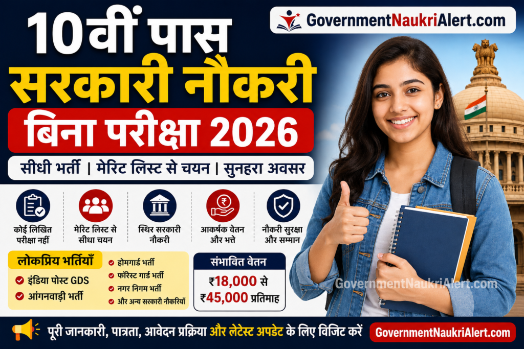 10वीं पास सरकारी नौकरी बिना परीक्षा 2026 सीधी भर्ती सरकारी नौकरी