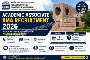 Academic Associate IIMA Recruitment 2026 notification for Ad Hoc Academic Associate Communication Area