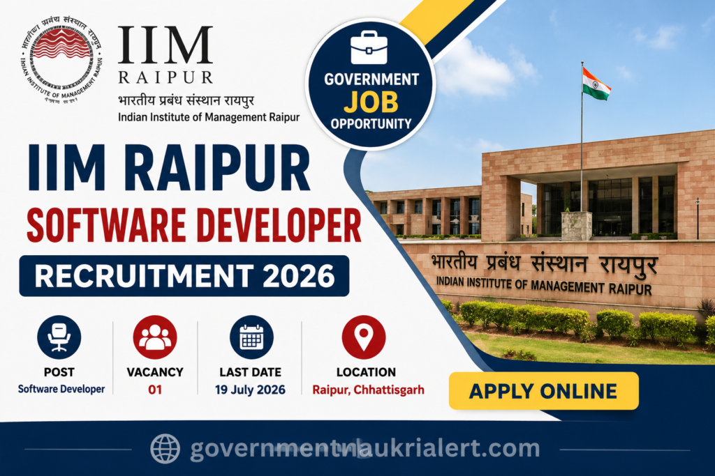 IIM Raipur Software Developer Recruitment 2026 notification for Software Developer post. Check eligibility, salary, vacancy, last date and apply online.