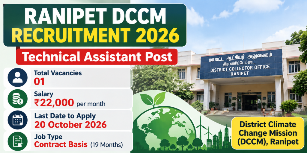 Ranipet DCCM Recruitment 2026 Technical Assistant vacancy salary Rs 22000 last date 20 October